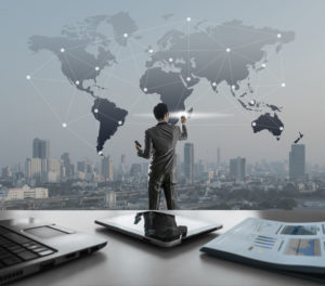 36322870 - businessman pressing on digital virtual screen, globalization marketing conceptual