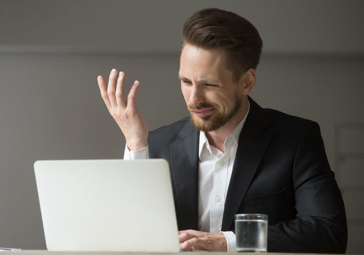 angry client or confused male ceo showing